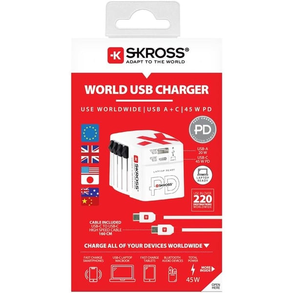 SKROSS World Adapter USB-A/USB-C 45W - Vit