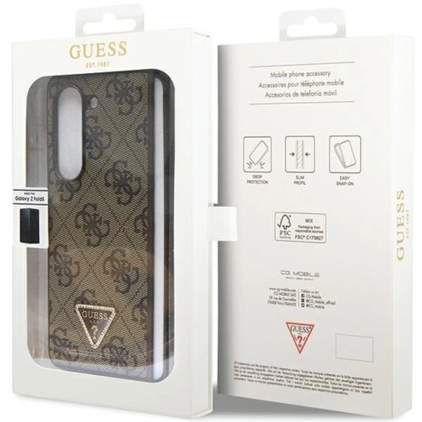 Guess Telefontaske til Galaxy Z Fold 5 Læder Diamant Trekant - Brun