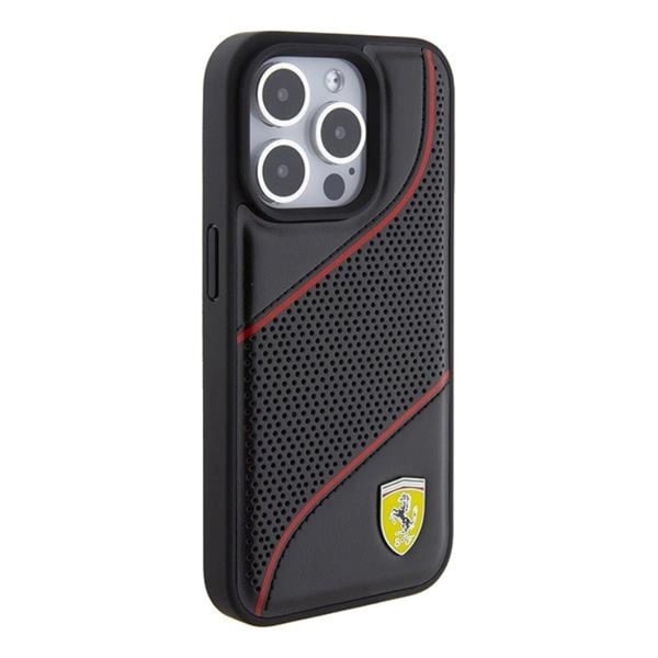 Ferrari Mobilskal till iPhone 15 Pro Perforated Waves Metal Logo - Svart