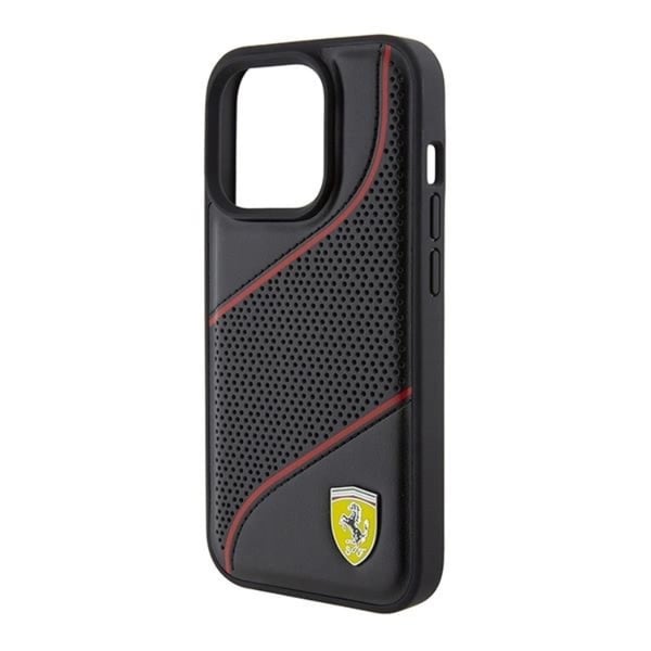 Ferrari Mobilskal till iPhone 15 Pro Perforated Waves Metal Logo - Svart