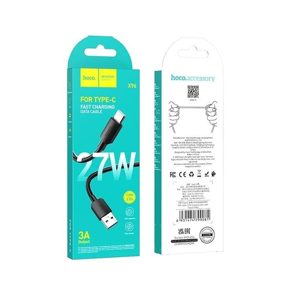 Hoco USB-C till USB-A kabel 1m 100W - Svart