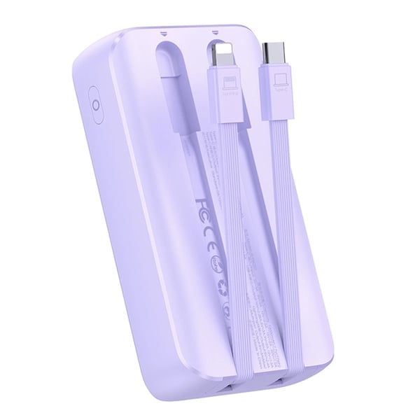 Joyroom Powerbank 10000mAh 30W med Lightning/USB-C Kablar - Lila