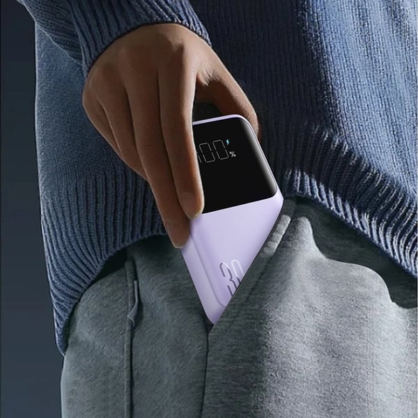 Joyroom Powerbank 10000mAh 30W med Lightning/USB-C Kablar - Lila