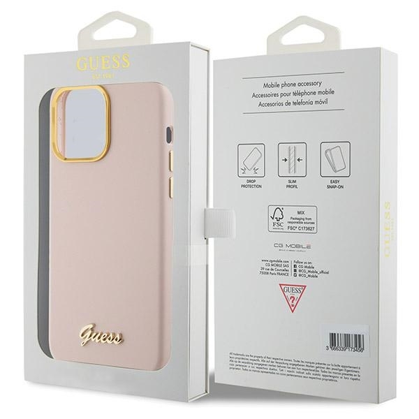 Guess iPhone 15 Pro Rose Silikone Taske Metal Logo