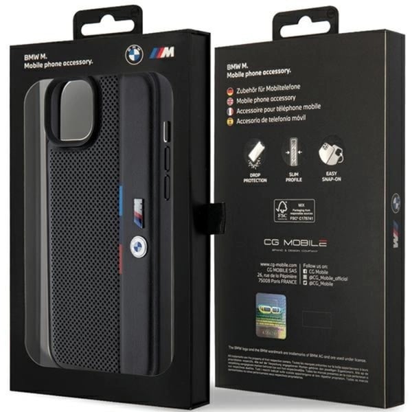 BMW Mobilskal till iPhone 15/14 Plus Perforated Tricolor Line - Svart