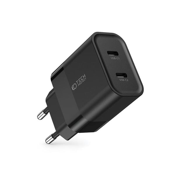 Tech-Protect 2-Port Väggladdare USB-C PD20W - Svart