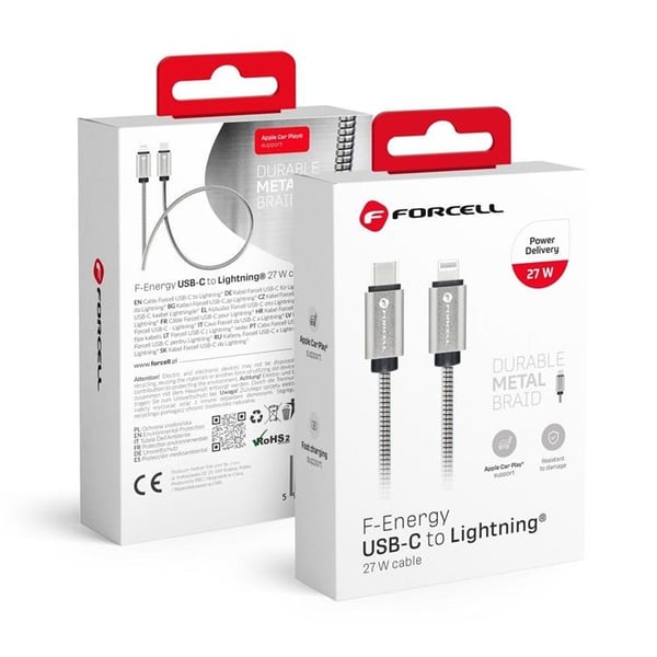 Forcell USB-C till Lightning kabel C236 1m - Silver