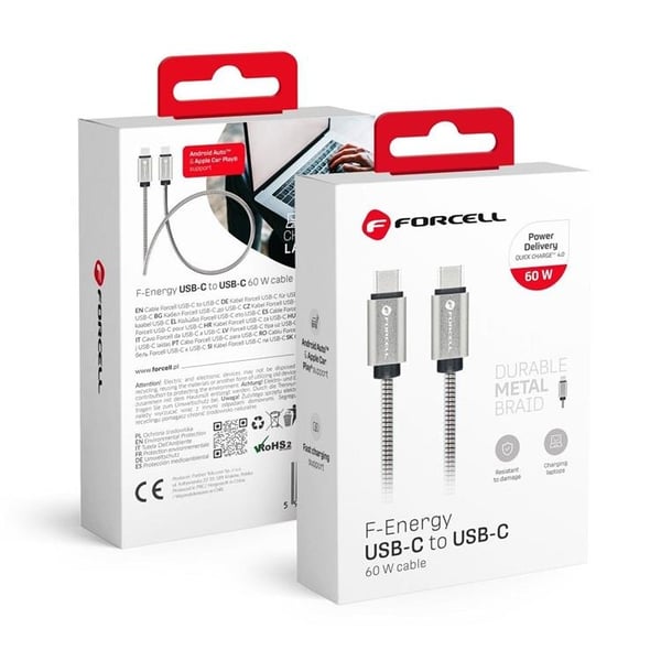 Forcell USB-C till USB-C kabel C237 1m - Silver