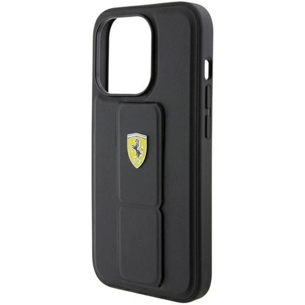 Ferrari Mobilskal till iPhone 15 Pro Grip Stand Metal Logo - Svart