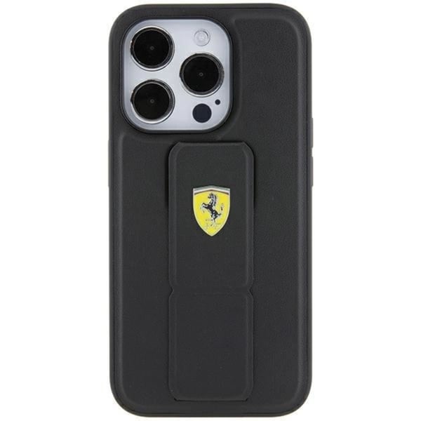 Ferrari Mobilskal till iPhone 15 Grip Stand Metal Logo - Svart
