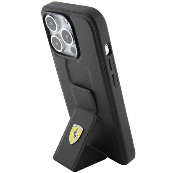Ferrari Mobilskal till iPhone 15 Grip Stand Metal Logo - Svart