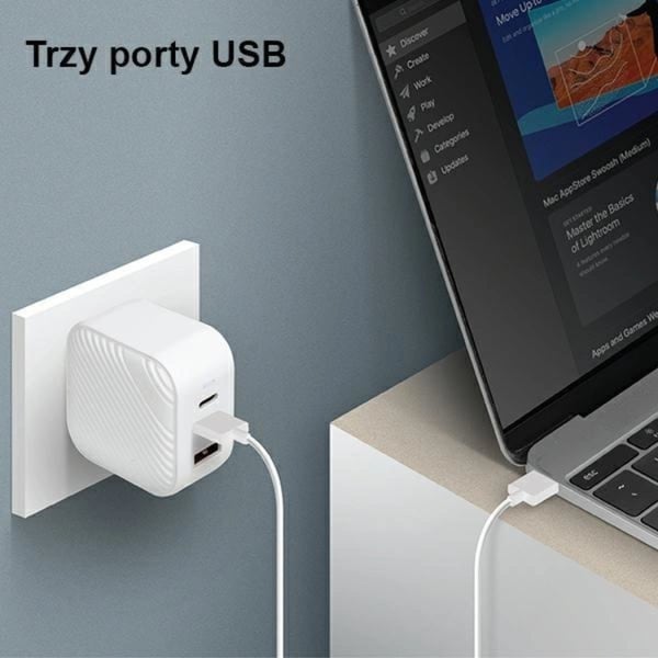 UNIQ Gan USB-C Hurtig vægoplader 66W Verge Pro - Hvid