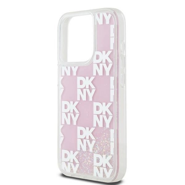 DKNY Mobilskal till iPhone 15 Pro Liquid Glitter Multi Logo - Rosa