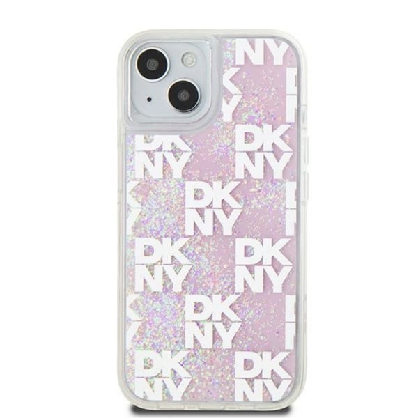 DKNY Mobilskal till iPhone 14 Liquid Glitter Multi Logo - Rosa
