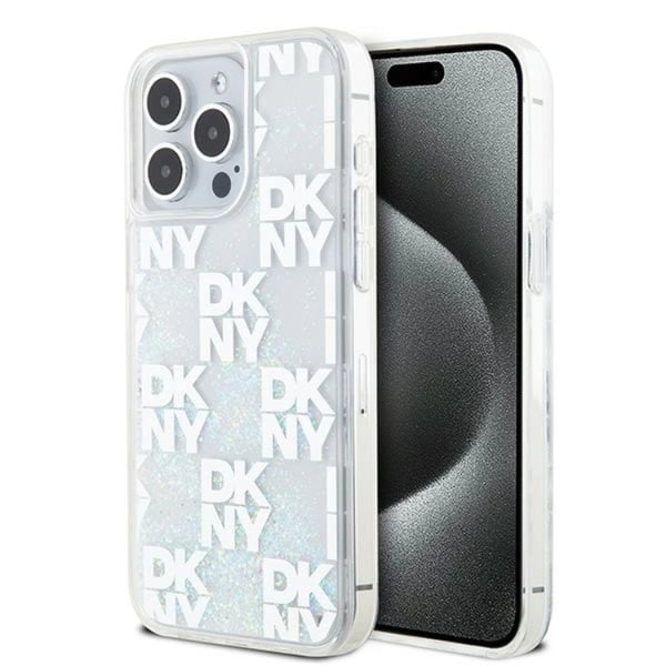 DKNY Mobilskal till iPhone 15 Pro Max Liquid Glitter Multi Logo - Vit