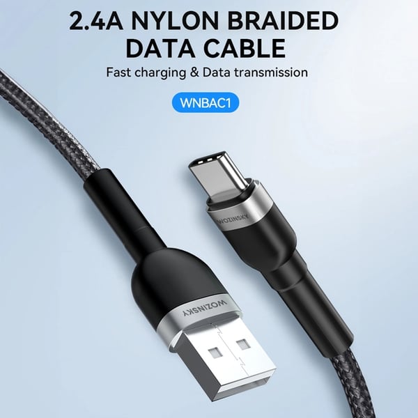 Wozinsky USB-C–USB-A-kaapeli 2.4A 1m - Musta