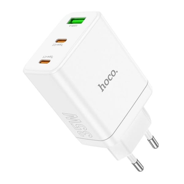 Hoco Väggladdare 35W 2xType C + USB A N33 - Vit
