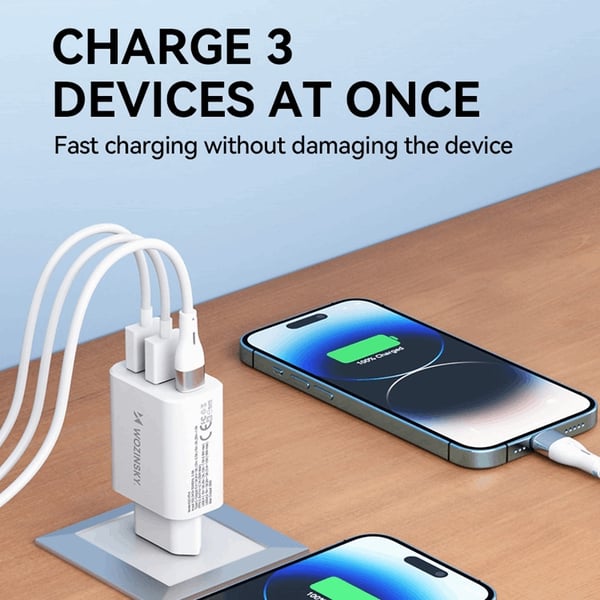 Wozinsky Väggladdare 30W USB-C/2 x USB-A - Vit