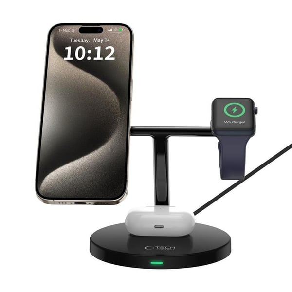 Tech-Protect 3-in-1 Trådlös Laddare Magsafe iPhone Apple Watch AirPods - Svart