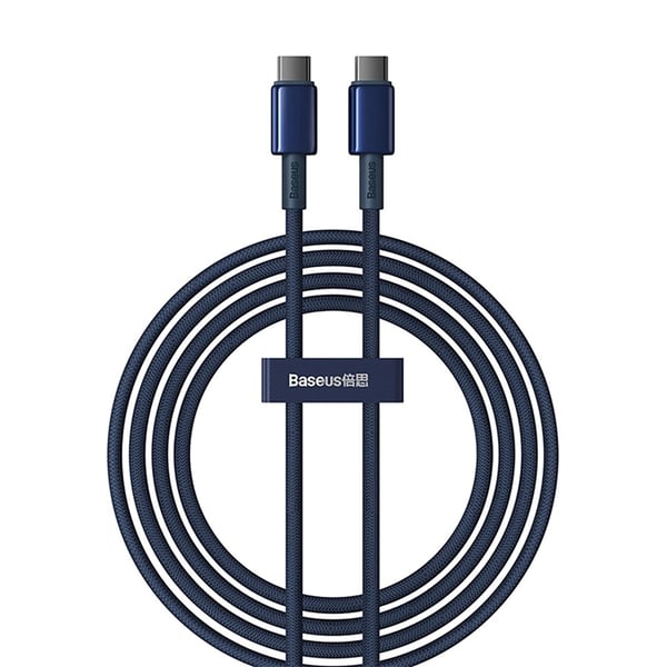 Baseus USB-C–USB-C-kaapeli 100W 1m Tungsten Gold - Laivastonsininen Baseus USB-C–USB-C-kaapeli 100W 1m Tungsten Gold - Laivastonsininen