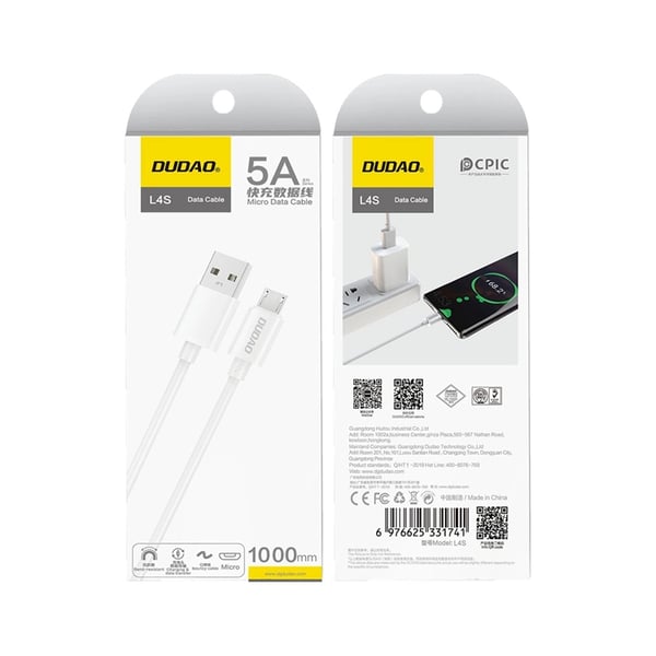 Dudao Kabel USB-A till Micro-USB 5A 1m L4SM - Vit