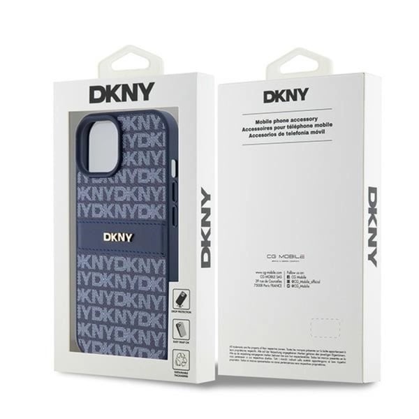 DKNY Telefontaske til iPhone 15/14/13 Læder Mono Stripe & Metal Logo - Blå