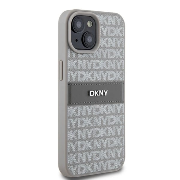 DKNY Mobilskal till iPhone 15/14 Plus Läder Mono Stripe & Metal Logo