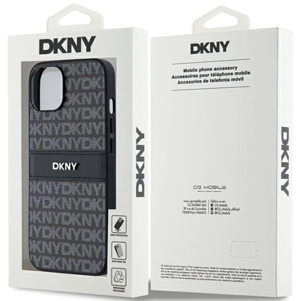 DKNY Mobilskal till iPhone 15/14 Plus Läder Mono Stripe & Metal Logo
