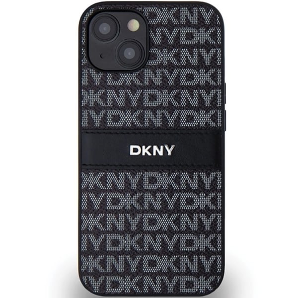 DKNY Mobilskal till iPhone 15/14 Plus Läder Mono Stripe & Metal Logo