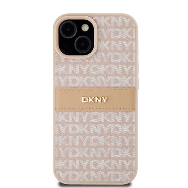 DKNY Mobilskal till iPhone 15/14 Plus Läder Mono Stripe & Metal Logo
