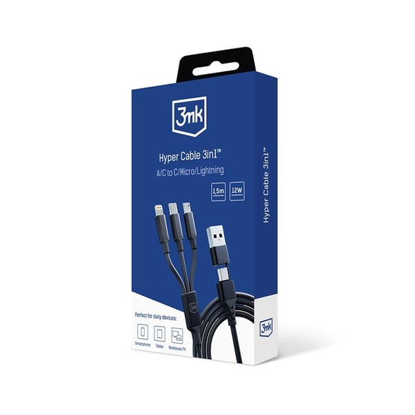 3mk 3i1 USB-A til USB-C Lightning microUSB-kabel 1,5 m