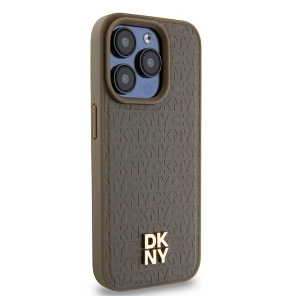 DKNY telefontaske til iPhone 14 Pro Max Magsafe lædermønster Metallogo