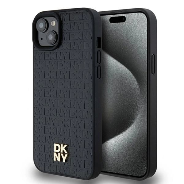 DKNY Mobilskal till iPhone 15/14 Plus Magsafe Läder Pattern Metal Logo