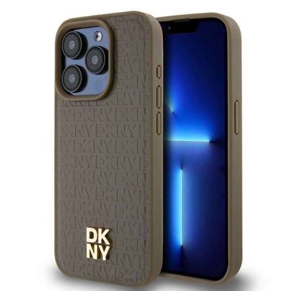 DKNY Mobilskal till iPhone 15/14 Plus Magsafe Läder Pattern Metal Logo