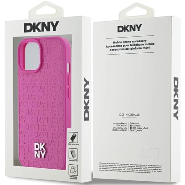 DKNY Mobilskal till iPhone 15/14/13 Magsafe Läder Pattern Metal Logo