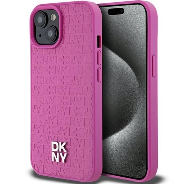 DKNY Mobilskal till iPhone 15/14/13 Magsafe Läder Pattern Metal Logo