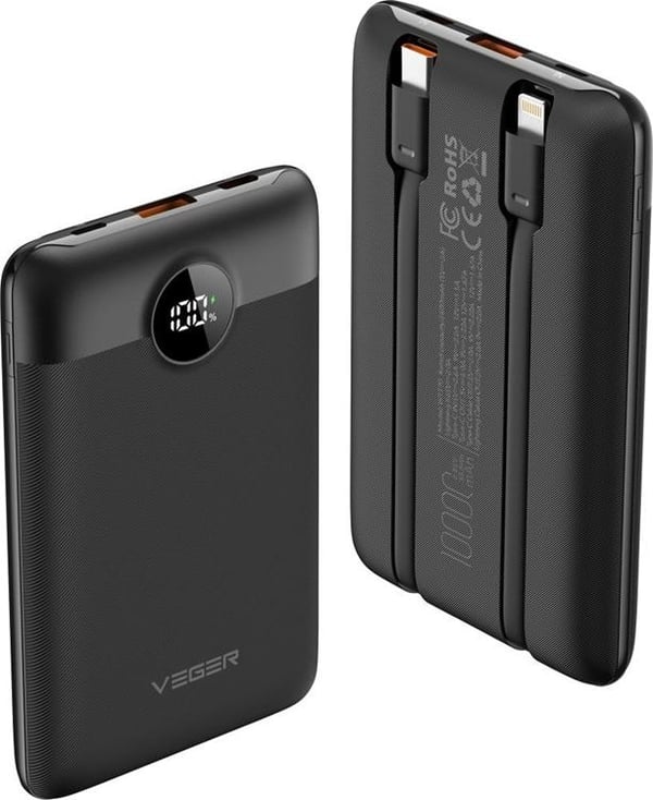 VEGER Powerbank 10000 mAh Type C / Lightning 22.5W C11 - Svart