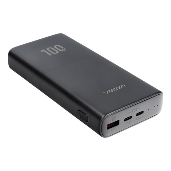 VEGER Powerbank 20000 mAh 100W PD QC 3.0 5A T100 - Svart