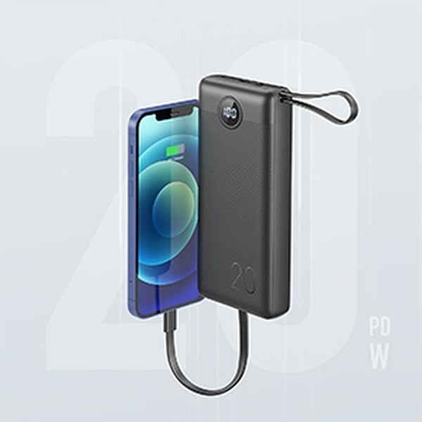 VEGER Powerbank 20000 mAh Lightning/Type-C/Micro-USB-kaapelilla C20