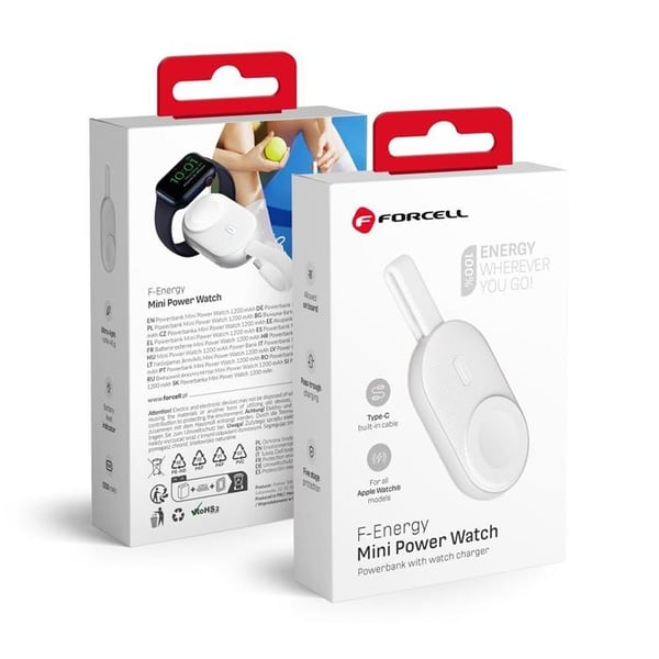 Forcell Mini Powerbank til Apple Watch 1200 mAh 2.5W F-Energy - Hvid