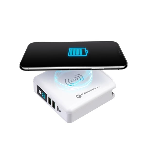Forcell 4in1 Vægoplader USB/USB-C og Powerbank 8000mAh 15W - Hvid