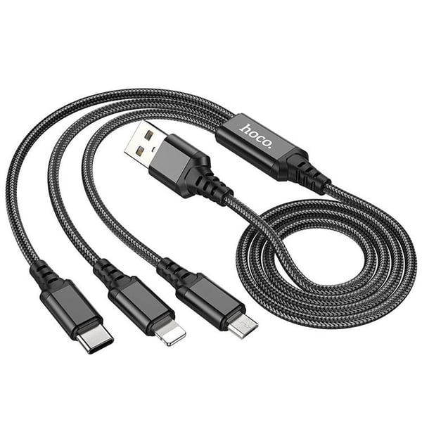 Hoco 3in1 USB-A till USB-C Lightning microUSB kabel X76 1m