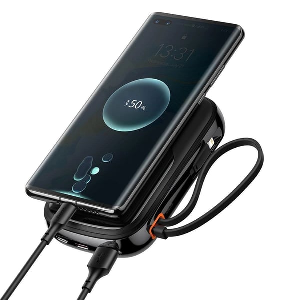 Baseus Powerbank Qpow 10000mAh 22.5W med Indbygget USB-C Kabel - Sort