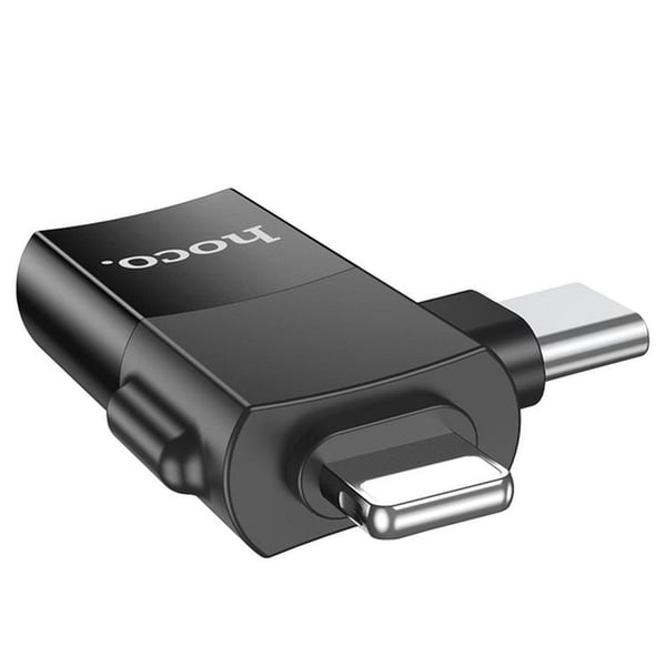 Hoco 2in1 OTG Adapter Type-C/Lightning till USB-A UA17 - Svart