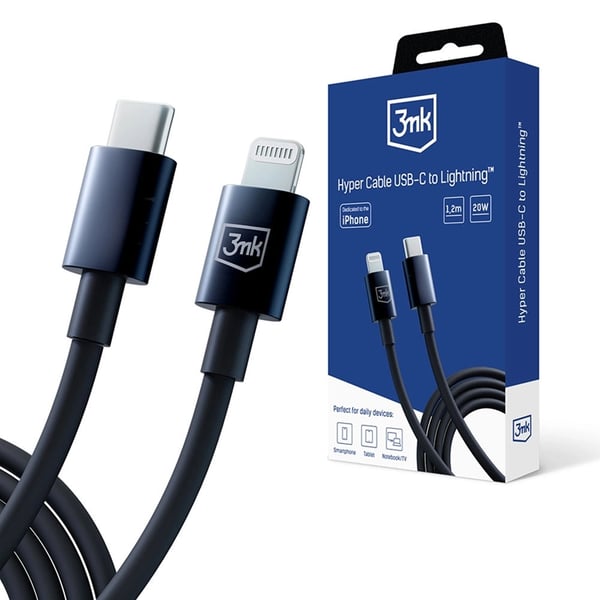 3mK Hyper USB-C til Lightning Kabel 20W 1.2m - Sort