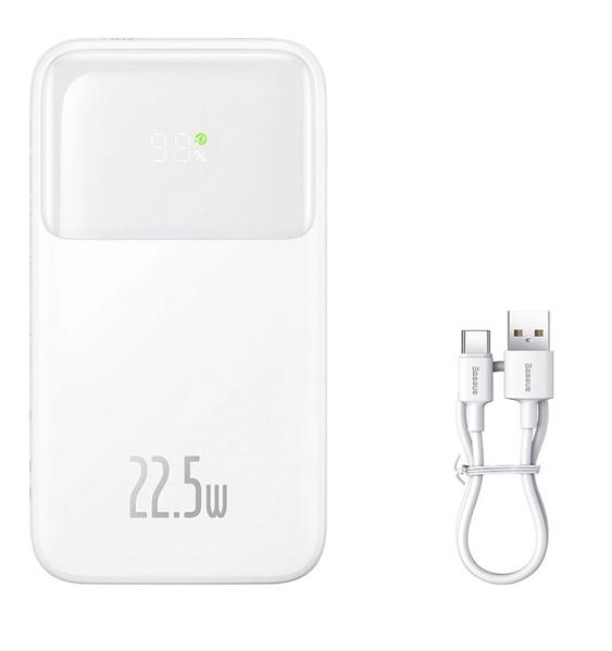 Baseus Powerbank 10000mAh 22.5W Kaapelilla - Valkoinen