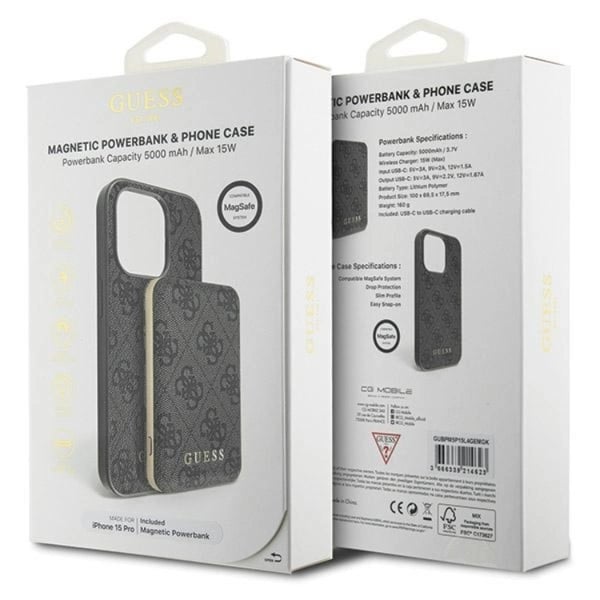 Guess Mobilcover til iPhone 13 Pro Max med Powerbank 5000mAh Magsafe Metal Logo