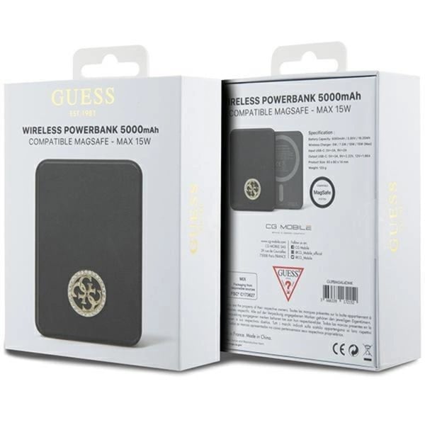Guess Magsafe Powerbank 3000mAh 5W 4G Strassed Metal Logo - Musta