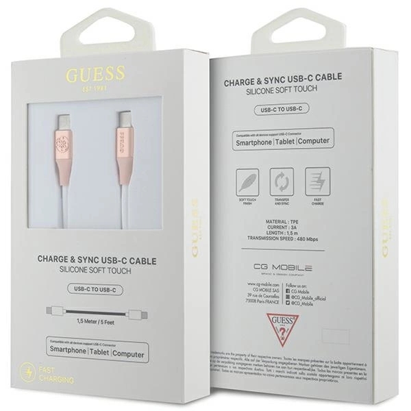 Guess USB-C till USB-C kabel 1.5m Ebossed Logo - Rosa