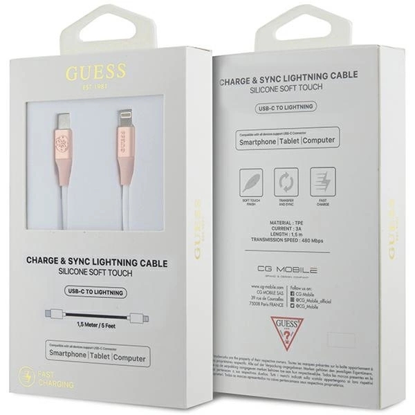 Guess USB-C till Lightning kabel 1.5m Ebossed Logo - Rosa